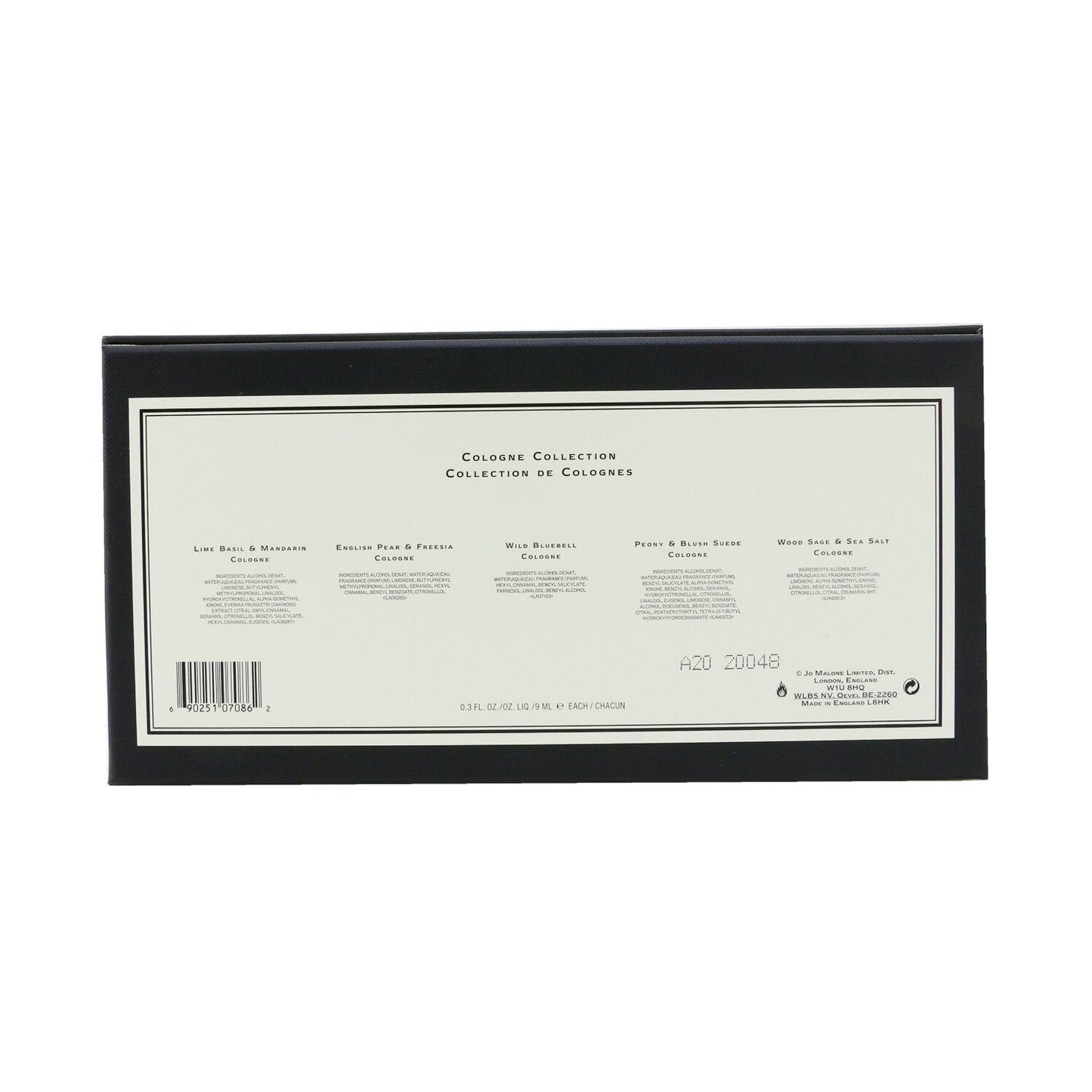 Jo Malone Cologne Collection: Lime Basil & Mandarin, English Pear & Freesia, Wild Bluebell, Peony & Blush Suede, Wood Sage &Sea Salt 5x9ml/0.3oz