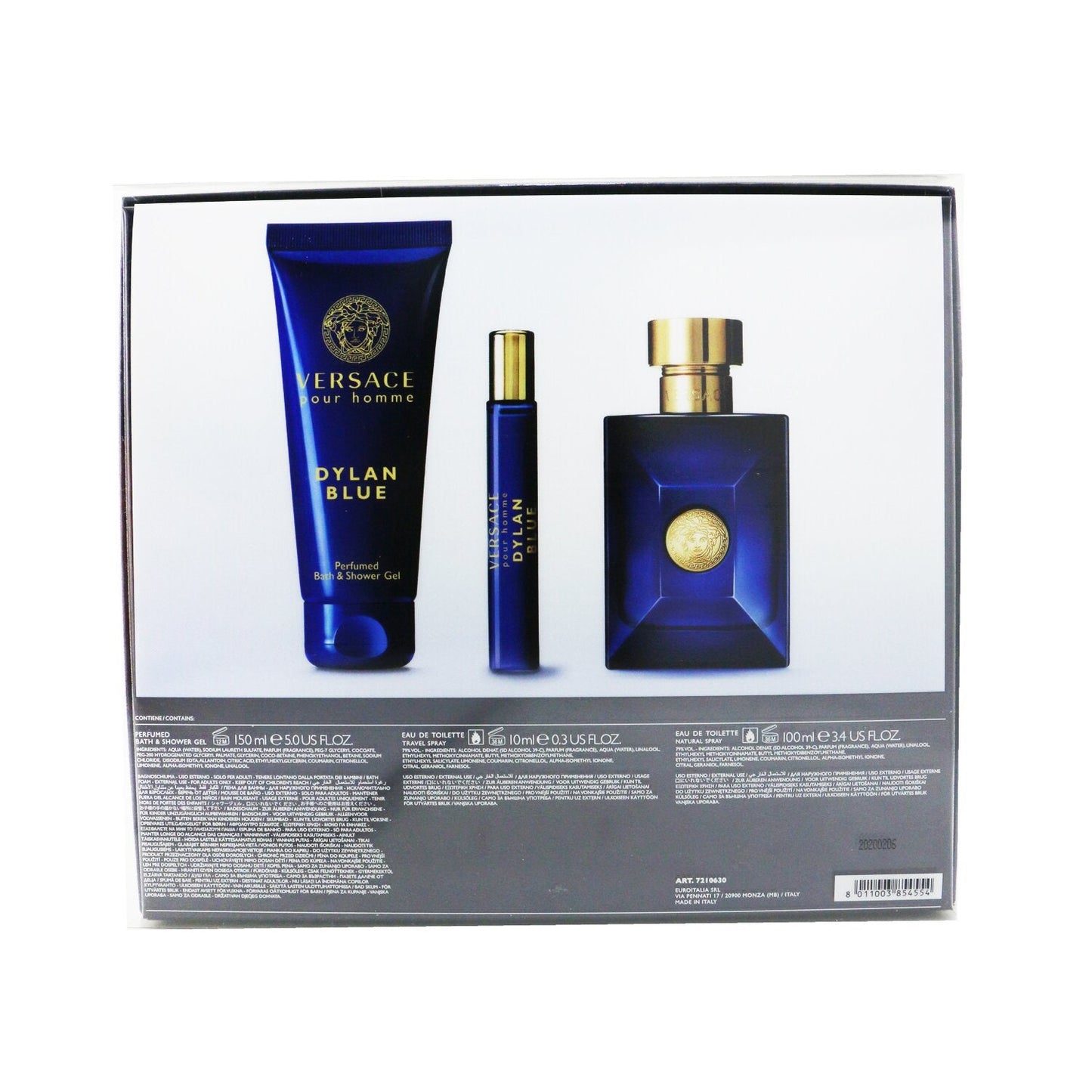 Versace Dylan Blue Coffret: Eau De Toillete Spray 100ml/3.4oz + Eau De Toillete Spray 10ml/0.3ozl + Bath&Shower Gel 150ml/5oz 3pcs