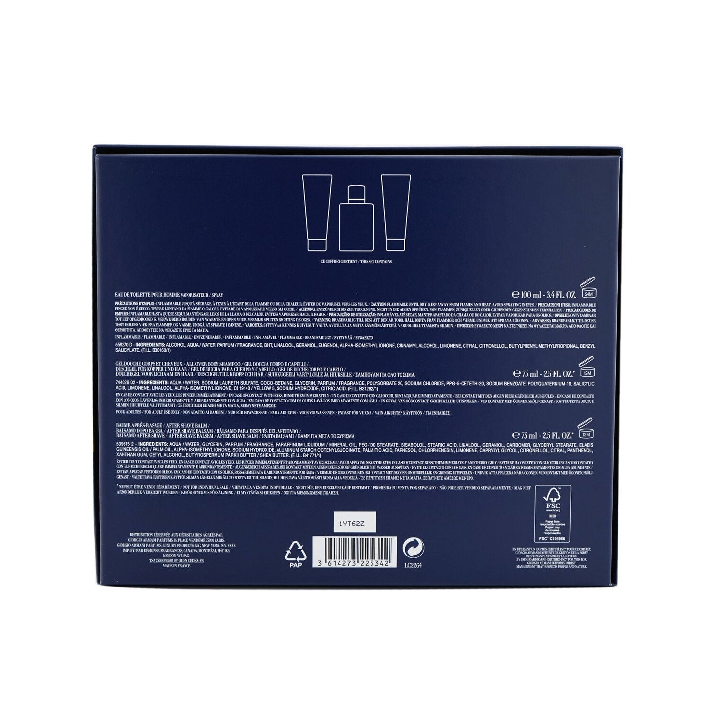 Giorgio Armani Acqua Di Gio Coffret: Eau De Toilette Spray 100ml/3.4oz + All Over Body Shampoo 75ml/2.5oz + After Shave Balm 75ml/2.5oz (Unboxed) 3pcs