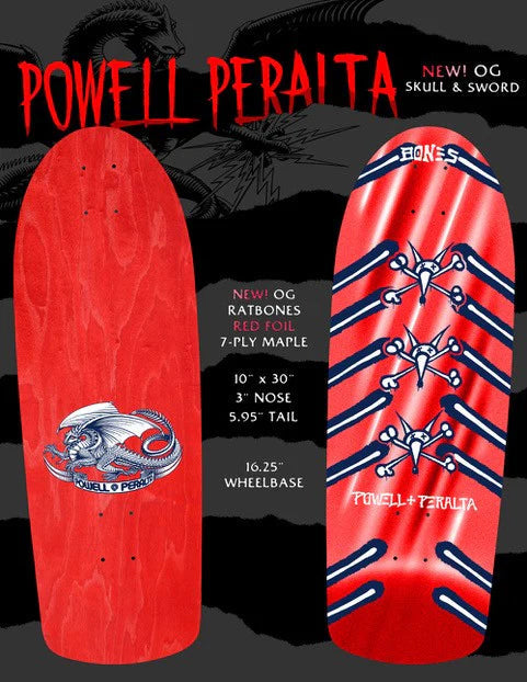 Powell Peralta Skateboard Deck OG Rat Bones Red Foil Old School Reissue