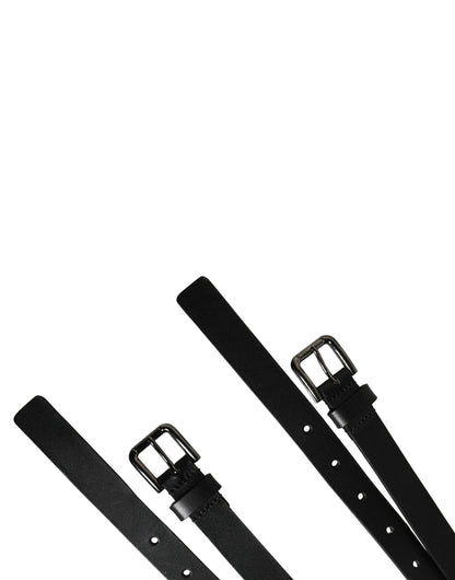 Dolce & Gabbana Black Double Strap Leather Silver Buckle Belt