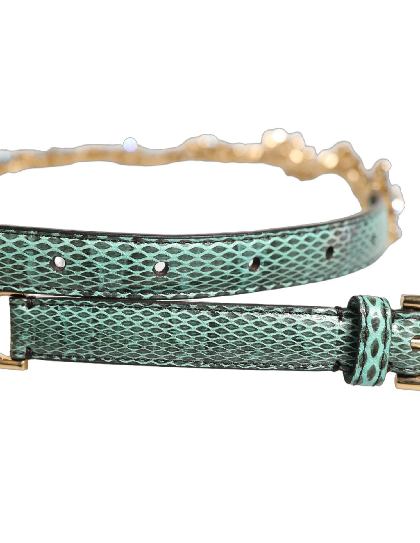 Dolce & Gabbana Green Leather Daisy Crystal Embellished Waist Belt