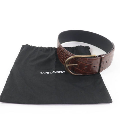 Saint Laurent Logo Croc Shape Pressed Leather Belt Brown 65 Storage