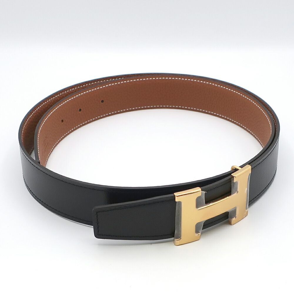 Hermes Belt Buckle Leather 95 Black Gold