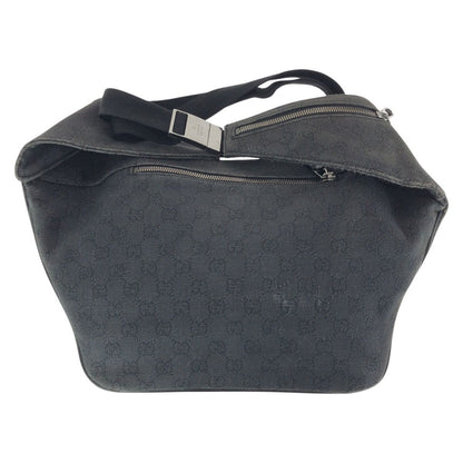 Gucci Black Silver GG Canvas Leather Belt Bag