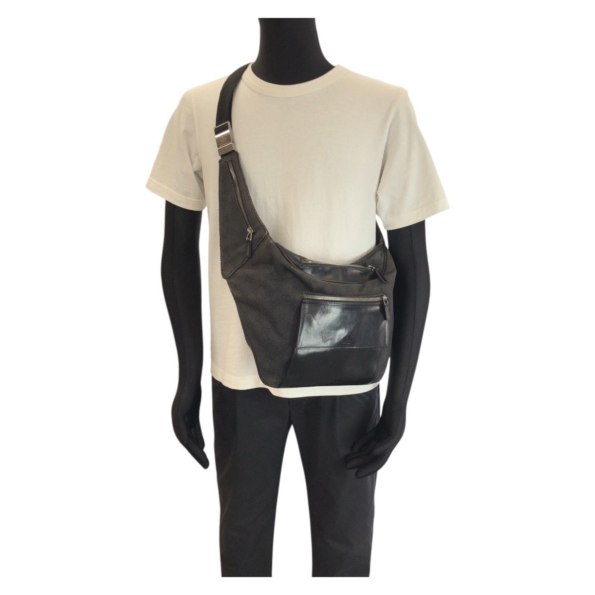 Gucci Black Silver GG Canvas Leather Belt Bag