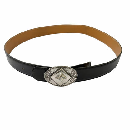 Hermes Toareg Silver Buckle Leather Belt Black 75