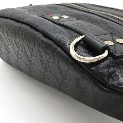 Gucci Guccissima Belt Bag Waist Pouch Hip Rubber Coating Leather Black Silver