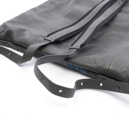 Bottega Veneta Backpack Intrecciato Gray Blue Leather