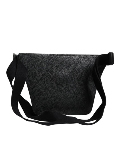 Dolce & Gabbana Black Calfskin Logo Plaque Belt Waist Men Fanny Pack Bag
