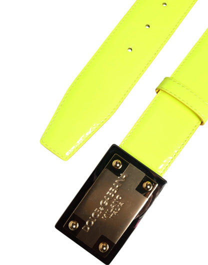 Dolce & Gabbana Yellow Green Classic Metal Logo Buckle Belt