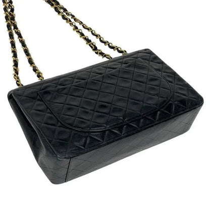 Authentic CHANEL Jumbo Maxi XL 24K Gold Flap Bag Lambskin Chain Shoulder Black