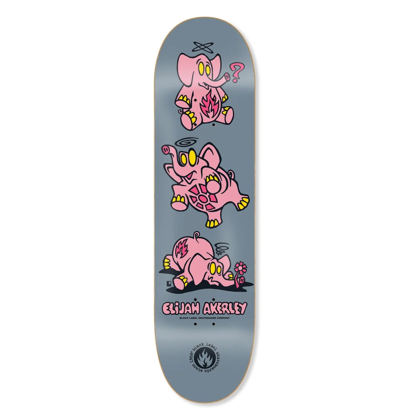 Black Label Skateboard Deck Elijah Akerley Pink Elephants Grey 8.25" x 32.12"