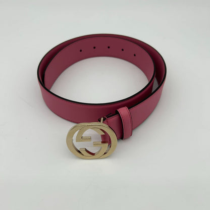 Gucci Belt Interlocking Leather Metal Pink Light Togo